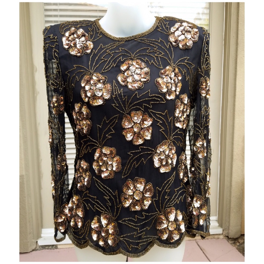 Gorgeous black and gold sequins floral top